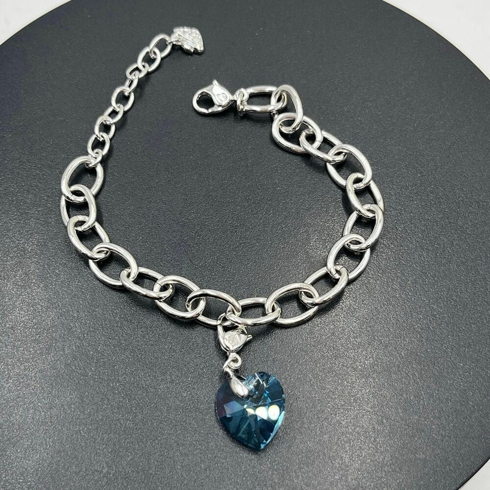 Swarovski Signed Heart Bracelet Birthstone Blue‎ Aquamarine Heart Something Blue
